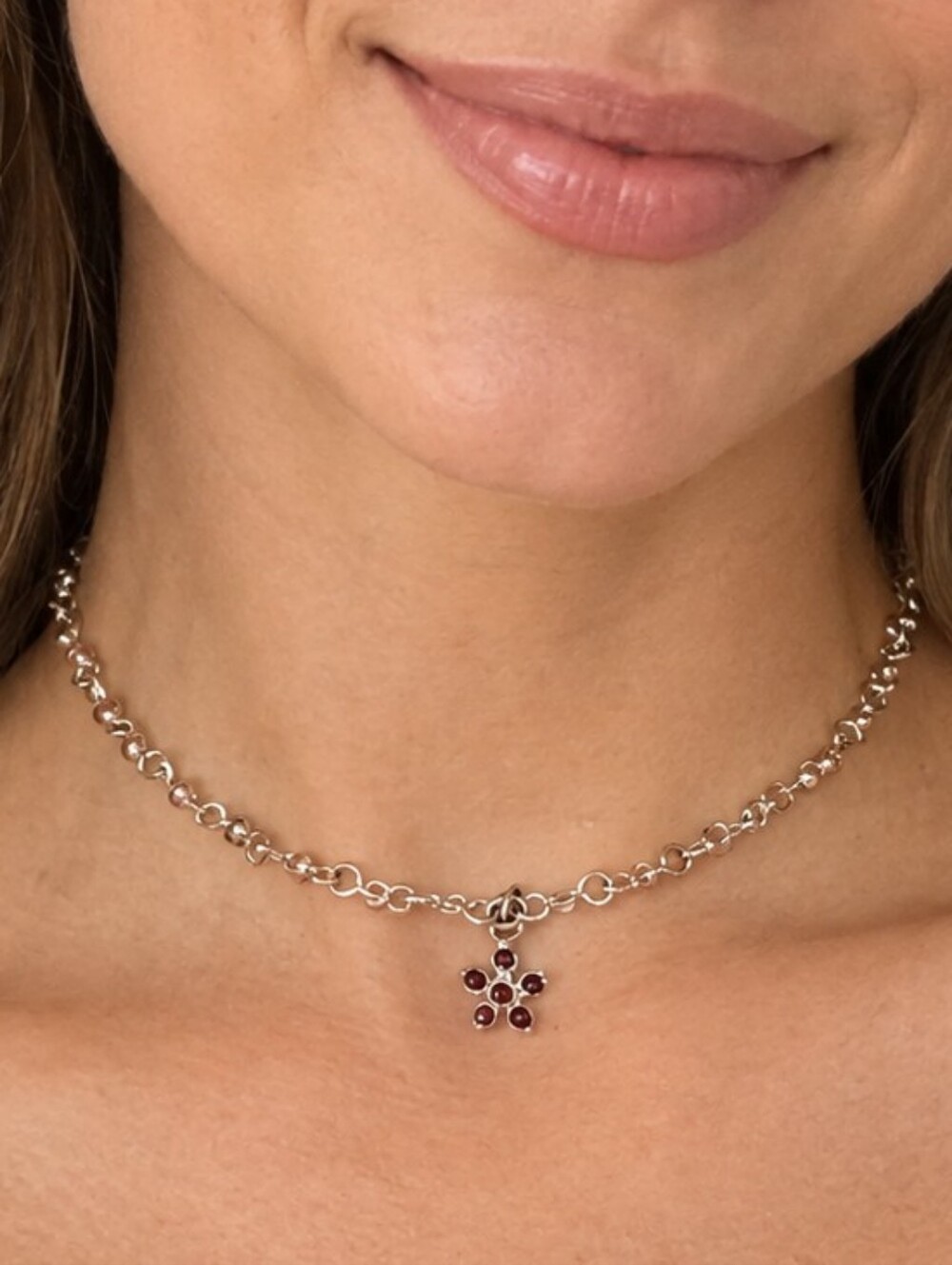Y2k Dainty Purple Beaded Silver Chain Mini Flower Pendant Choker Necklace